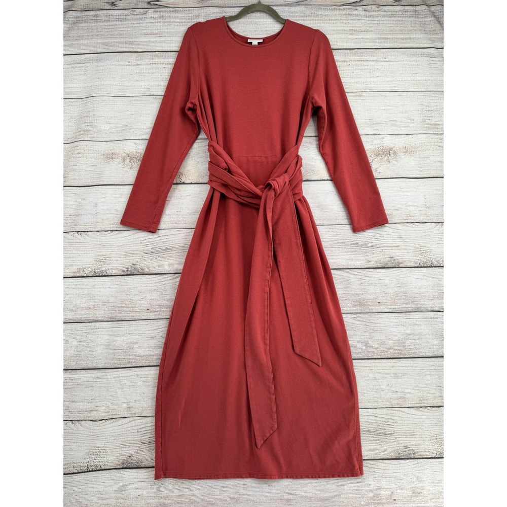 Pure Jill Maxi Dress Womens M Red Long Sleeve Tie Waist Pima Cotton KDR166471